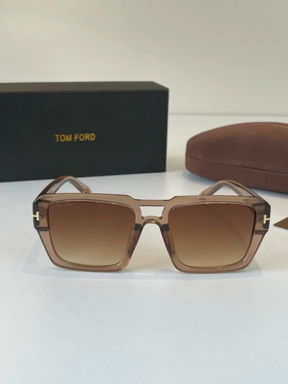 Tom Ford Men’s Brown Gradient Square Sunglasses – Bold Acetate Frame